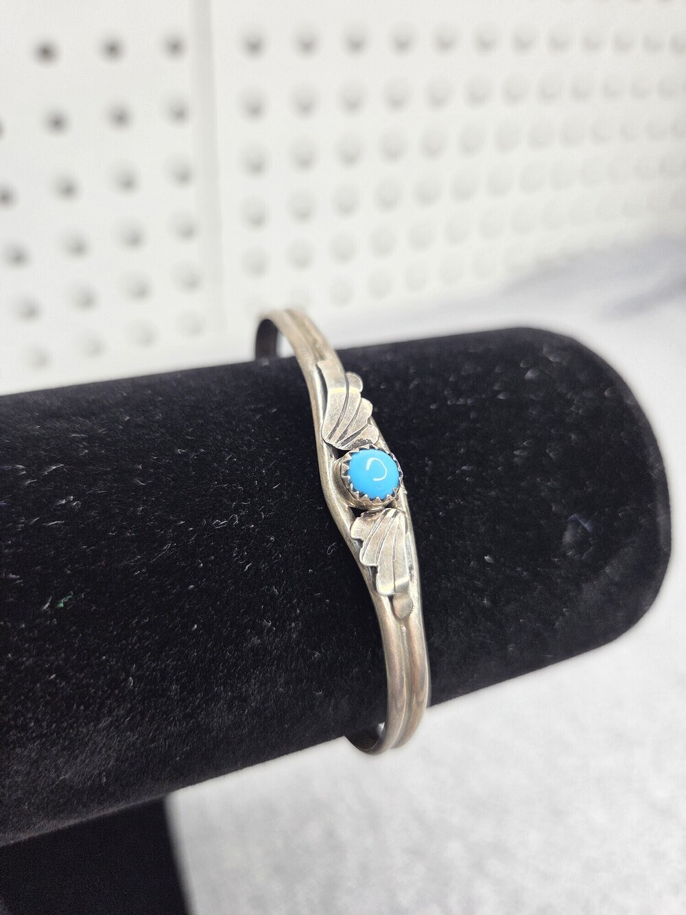 Vintage Southwestern Sterling Silver Turquoise Children's Cuff Bracelet Feather